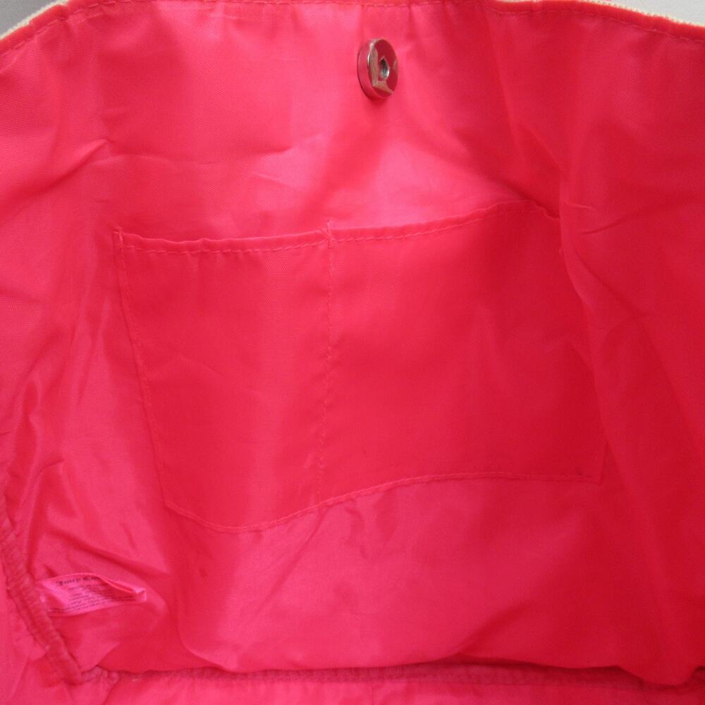 Juicy Couture Canvas Palm Trees Beach Tote Handbag L Ivory Hot Pink Lined Bag - Picture 8 of 16